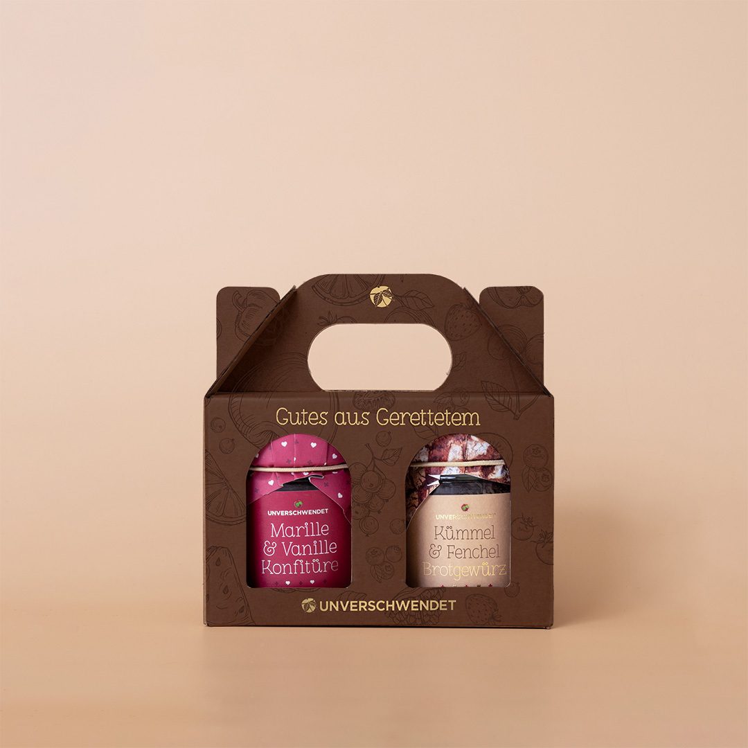 Duett Geschenk-Set mit Fruchtaufstrich Gläsern (Vorderansicht) Duett Geschenk-Set mit Fruchtaufstrich Gläsern