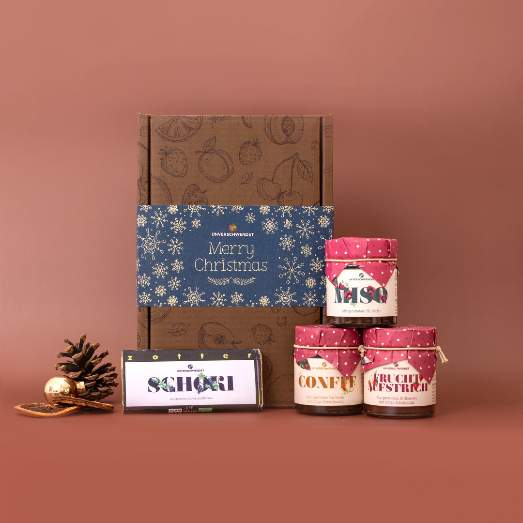 Geschenkbox Genussvolles Allerlei Weihnachten blau-gold Geschenkbox Genussvolles Allerlei Weihnachten blau-gold