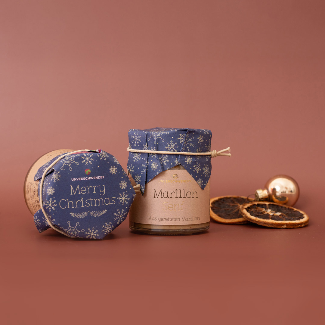 Marillen Senf Weihnachten blau-gold Marillen Senf Weihnachten blau-gold