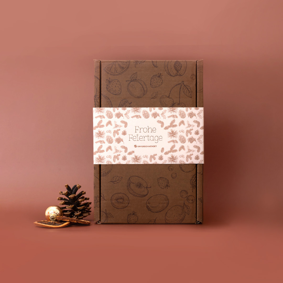 Geschenkkarton Knabberspaß & Punschzeit Weihnachten Tannenzapfen hellbraun