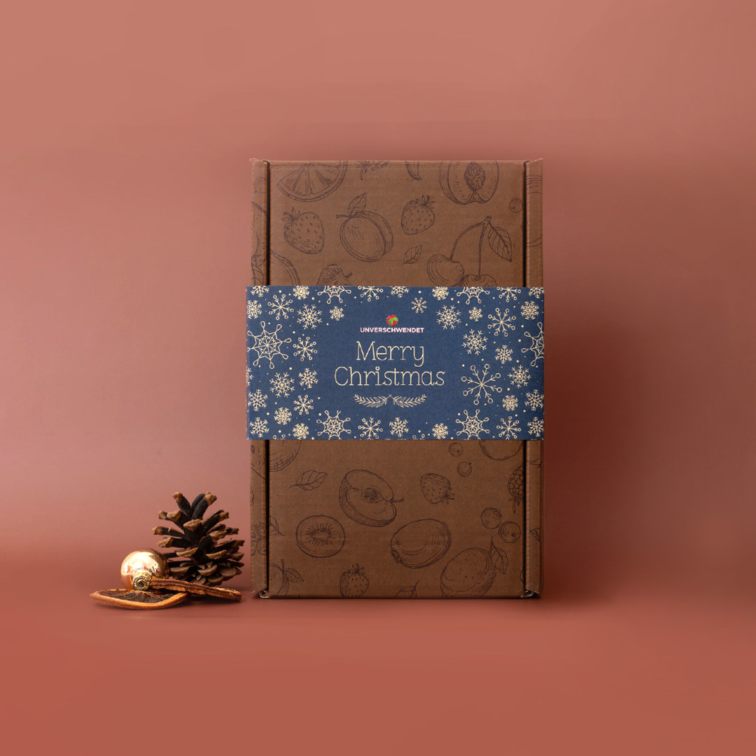 Geschenkkarton Knabberspaß Weihnachten blau-gold