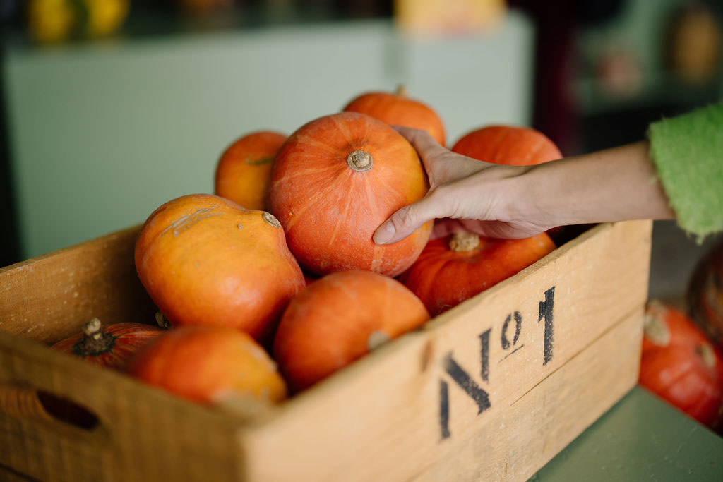 Unverschwendet Marktstand mit Kürbissen Unverschwendet Marktstand mit Kürbissen
