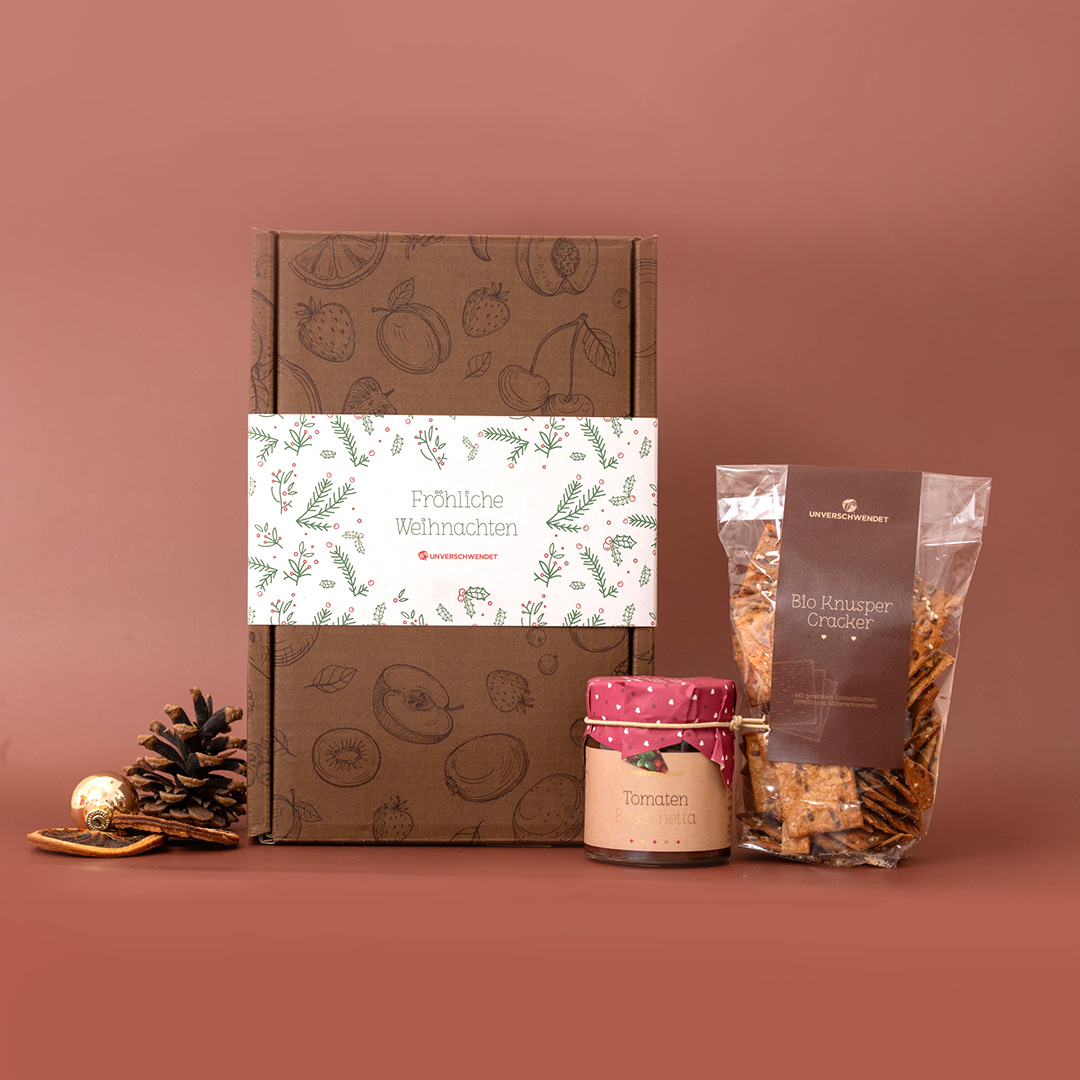 Geschenkbox Knabberfreude medi Weihnachten rot-grün-weiß